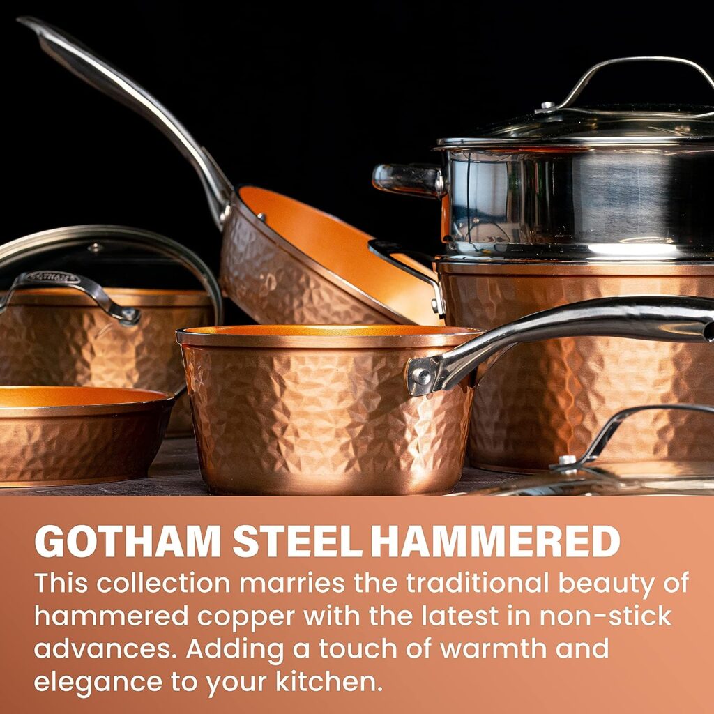Gotham Steel Hammered Copper Collection – 20 Piece Premium Cookware  Bakeware Set with Nonstick Copper Coating, Includes Skillets, Stock Pots, Deep Square Fry Basket, Cookie Sheet and Baking Pans