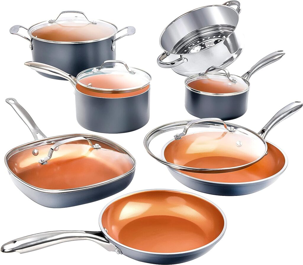 Gotham Steel Pots and Pans Set 12 Piece Cookware Set with Ultra Nonstick Ceramic Coating by Chef Daniel Green, 100% PFOA Free, Stay Cool Handles, Metal Utensil  Dishwasher Safe - 2023 Edition