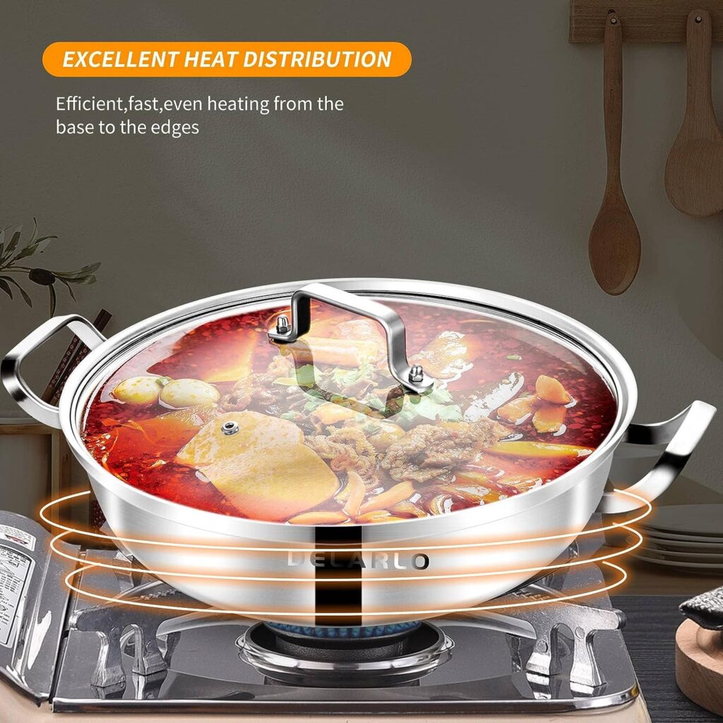 Delarlo Tri-Ply Stainless Steel 11 inch Uncoated Cookware Everyday Pan with Glass Lid,kitchen everything pan, Chefs Pans,Induction Cooking Pot, Stock Pot