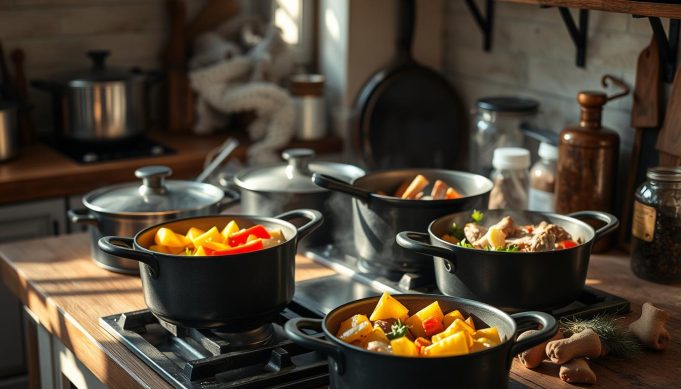 Cast iron pots for slow cooking