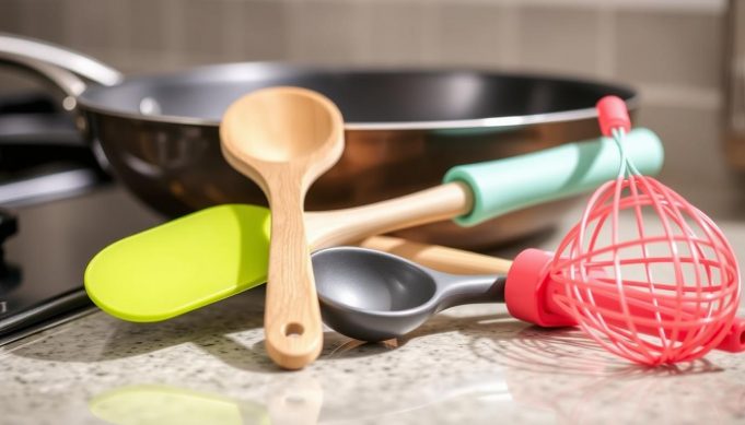 What utensils are safe to use with non-stick pans?