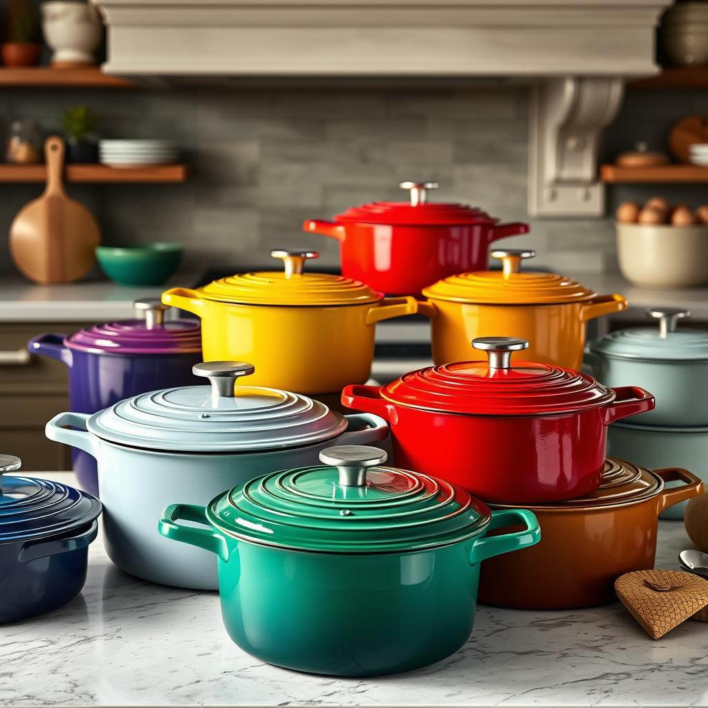 Colorful Le Creuset enameled cast iron Dutch ovens Colorful Le Creuset enameled cast iron Dutch ovens
