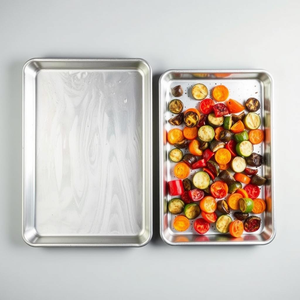 Heavy-duty aluminum sheet pans for baking and roasting Heavy-duty aluminum sheet pans for baking and roasting