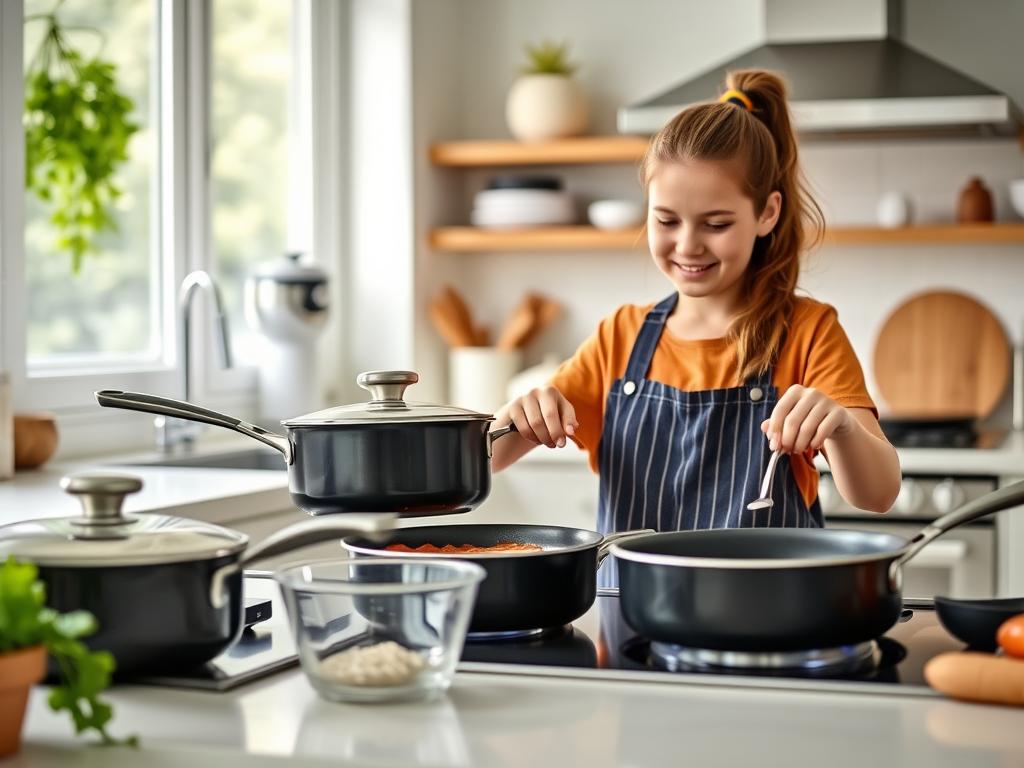 Simple, versatile cookware set ideal for beginners learning basic cooking techniques Simple, versatile cookware set ideal for beginners learning basic cooking techniques
