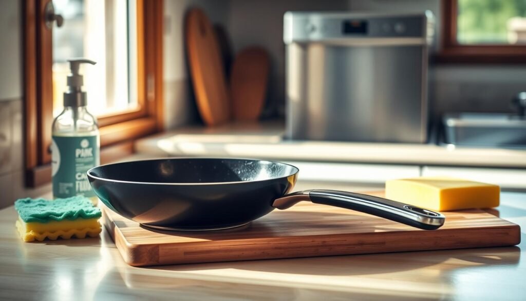 avoiding dishwasher damage non-stick pan