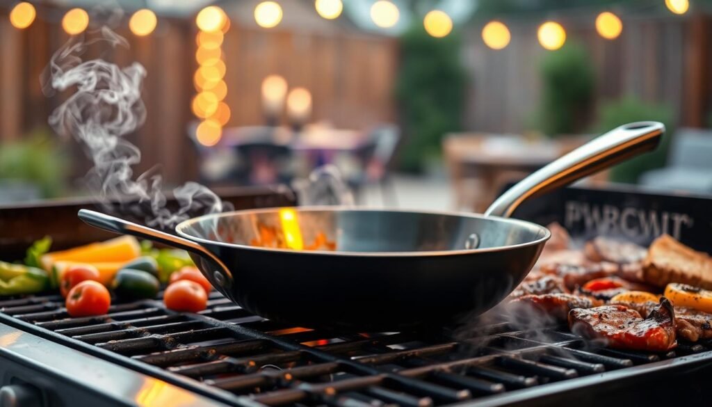 carbon steel pan on barbecue carbon steel pan on barbecue