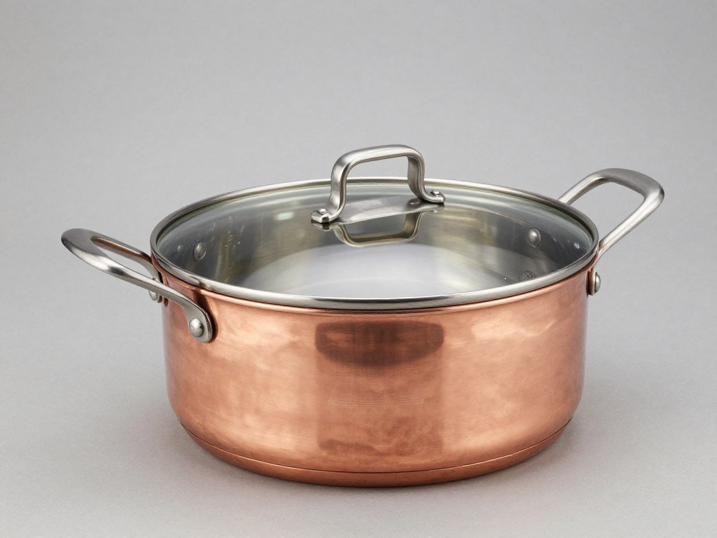 copper sauce pan with pouring spout and lid
