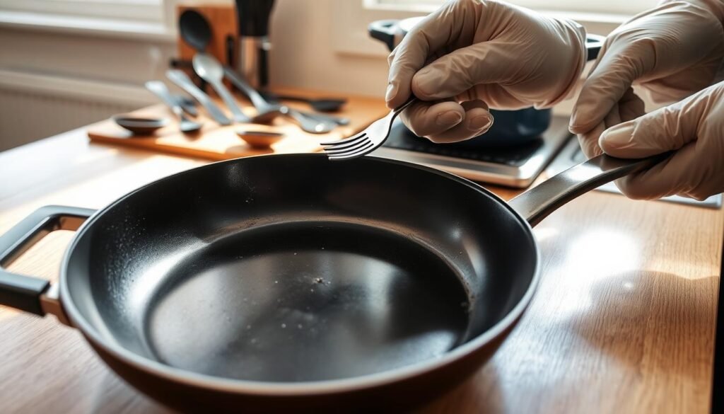non-stick pan inspection